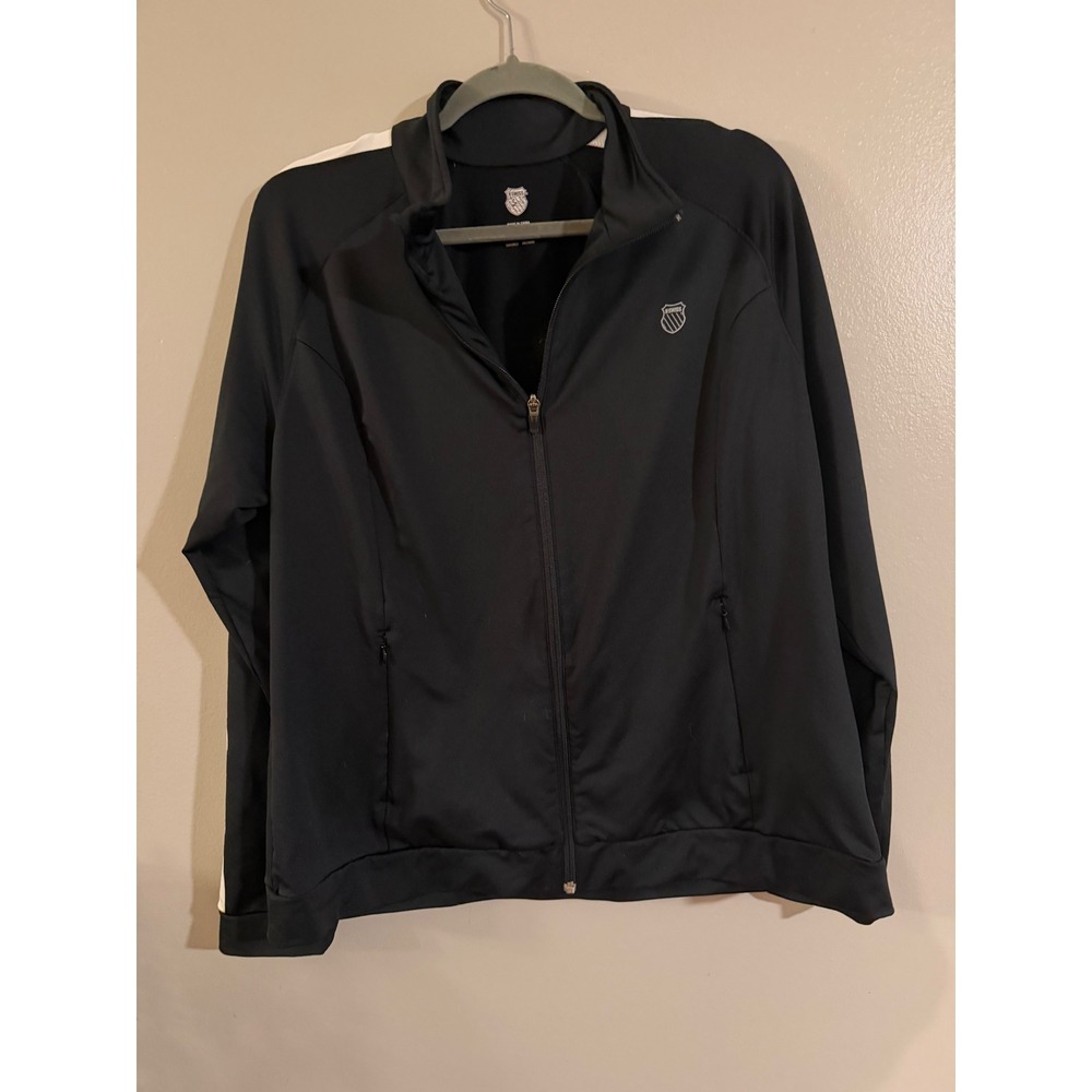 K-Swiss Mens Track Jacket Black White Full Zip Athletic Sportswear XL fits L